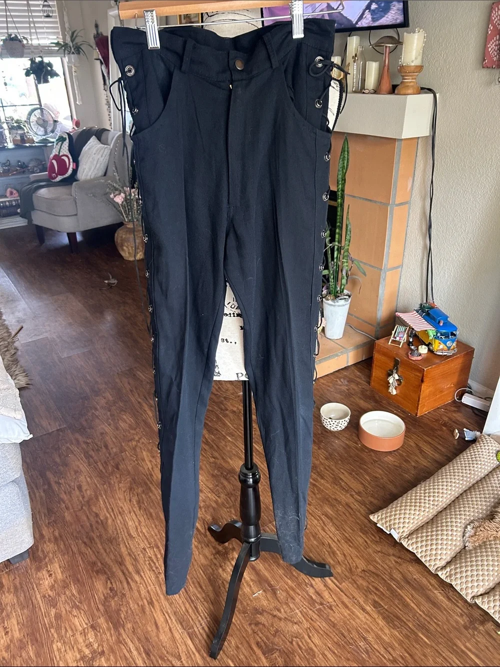 Black Lace-Up Side Eyelet Men's Dress Pants